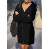 imagePRETTYGARDEN Sweater Dresses for Women 2025 Trendy Long Sleeve Button Down Short Spring DressBlack