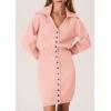 imagePRETTYGARDEN Sweater Dresses for Women 2025 Trendy Long Sleeve Button Down Short Spring DressPink