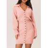 imagePRETTYGARDEN Sweater Dresses for Women 2025 Trendy Long Sleeve Button Down Short Spring DressPink