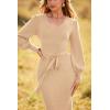 imagePRETTYGARDEN Womens Fall Knit Pullover Sweater Dress Elegant Long Lantern Sleeve V Neck Winter Maxi Bodycon DressesApricot