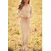 imagePRETTYGARDEN Womens Fall Knit Pullover Sweater Dress Elegant Long Lantern Sleeve V Neck Winter Maxi Bodycon DressesApricot