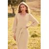 imagePRETTYGARDEN Womens Fall Knit Pullover Sweater Dress Elegant Long Lantern Sleeve V Neck Winter Maxi Bodycon DressesApricot