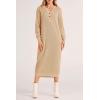 imagePRETTYGARDEN Womens Fall Knit Sweater Dress Long Sleeve Button V Neck Loose Casual Maxi DressesBeige