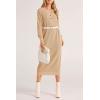 imagePRETTYGARDEN Womens Fall Knit Sweater Dress Long Sleeve Button V Neck Loose Casual Maxi DressesBeige