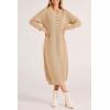 imagePRETTYGARDEN Womens Fall Knit Sweater Dress Long Sleeve Button V Neck Loose Casual Maxi DressesBeige