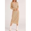 imagePRETTYGARDEN Womens Fall Knit Sweater Dress Long Sleeve Button V Neck Loose Casual Maxi DressesBeige