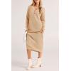 imagePRETTYGARDEN Womens Fall Knit Sweater Dress Long Sleeve Button V Neck Loose Casual Maxi DressesBeige