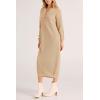 imagePRETTYGARDEN Womens Fall Knit Sweater Dress Long Sleeve Button V Neck Loose Casual Maxi DressesBeige