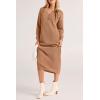 imagePRETTYGARDEN Womens Fall Knit Sweater Dress Long Sleeve Button V Neck Loose Casual Maxi DressesKhaki
