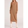 imagePRETTYGARDEN Womens Fall Knit Sweater Dress Long Sleeve Button V Neck Loose Casual Maxi DressesKhaki