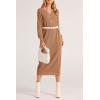 imagePRETTYGARDEN Womens Fall Knit Sweater Dress Long Sleeve Button V Neck Loose Casual Maxi DressesKhaki