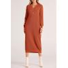 imagePRETTYGARDEN Womens Fall Knit Sweater Dress Long Sleeve Button V Neck Loose Casual Maxi DressesOrange