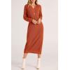 imagePRETTYGARDEN Womens Fall Knit Sweater Dress Long Sleeve Button V Neck Loose Casual Maxi DressesOrange