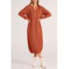imagePRETTYGARDEN Womens Fall Knit Sweater Dress Long Sleeve Button V Neck Loose Casual Maxi DressesOrange
