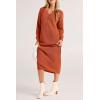 imagePRETTYGARDEN Womens Fall Knit Sweater Dress Long Sleeve Button V Neck Loose Casual Maxi DressesOrange