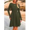 imagePRETTYGARDEN Womens Fall Short Dress Ribbed Knit Crewneck Long Sleeve A Line Flowy Casual Elegant Cute Going Out DressesArmy Green