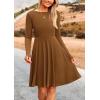imagePRETTYGARDEN Womens Fall Short Dress Ribbed Knit Crewneck Long Sleeve A Line Flowy Casual Elegant Cute Going Out DressesBrown