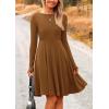 imagePRETTYGARDEN Womens Fall Short Dress Ribbed Knit Crewneck Long Sleeve A Line Flowy Casual Elegant Cute Going Out DressesBrown