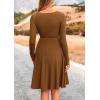 imagePRETTYGARDEN Womens Fall Short Dress Ribbed Knit Crewneck Long Sleeve A Line Flowy Casual Elegant Cute Going Out DressesBrown