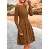 imagePRETTYGARDEN Womens Fall Short Dress Ribbed Knit Crewneck Long Sleeve A Line Flowy Casual Elegant Cute Going Out DressesBrown