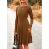 imagePRETTYGARDEN Womens Fall Short Dress Ribbed Knit Crewneck Long Sleeve A Line Flowy Casual Elegant Cute Going Out DressesBrown