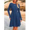 imagePRETTYGARDEN Womens Fall Short Dress Ribbed Knit Crewneck Long Sleeve A Line Flowy Casual Elegant Cute Going Out DressesDark Blue