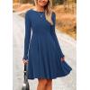 imagePRETTYGARDEN Womens Fall Short Dress Ribbed Knit Crewneck Long Sleeve A Line Flowy Casual Elegant Cute Going Out DressesDark Blue