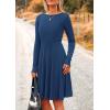 imagePRETTYGARDEN Womens Fall Short Dress Ribbed Knit Crewneck Long Sleeve A Line Flowy Casual Elegant Cute Going Out DressesDark Blue