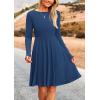 imagePRETTYGARDEN Womens Fall Short Dress Ribbed Knit Crewneck Long Sleeve A Line Flowy Casual Elegant Cute Going Out DressesDark Blue