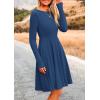 imagePRETTYGARDEN Womens Fall Short Dress Ribbed Knit Crewneck Long Sleeve A Line Flowy Casual Elegant Cute Going Out DressesDark Blue