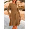 imagePRETTYGARDEN Womens Fall Short Dress Ribbed Knit Crewneck Long Sleeve A Line Flowy Casual Elegant Cute Going Out DressesDark Khaki