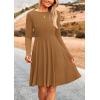 imagePRETTYGARDEN Womens Fall Short Dress Ribbed Knit Crewneck Long Sleeve A Line Flowy Casual Elegant Cute Going Out DressesDark Khaki
