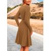 imagePRETTYGARDEN Womens Fall Short Dress Ribbed Knit Crewneck Long Sleeve A Line Flowy Casual Elegant Cute Going Out DressesDark Khaki