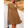 imagePRETTYGARDEN Womens Fall Short Dress Ribbed Knit Crewneck Long Sleeve A Line Flowy Casual Elegant Cute Going Out DressesDark Khaki