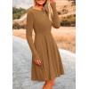 imagePRETTYGARDEN Womens Fall Short Dress Ribbed Knit Crewneck Long Sleeve A Line Flowy Casual Elegant Cute Going Out DressesDark Khaki
