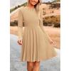 imagePRETTYGARDEN Womens Fall Short Dress Ribbed Knit Crewneck Long Sleeve A Line Flowy Casual Elegant Cute Going Out DressesLight Apricot