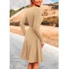 imagePRETTYGARDEN Womens Fall Short Dress Ribbed Knit Crewneck Long Sleeve A Line Flowy Casual Elegant Cute Going Out DressesLight Apricot
