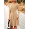 imagePRETTYGARDEN Womens Fall Short Dress Ribbed Knit Crewneck Long Sleeve A Line Flowy Casual Elegant Cute Going Out DressesLight Apricot