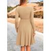 imagePRETTYGARDEN Womens Fall Short Dress Ribbed Knit Crewneck Long Sleeve A Line Flowy Casual Elegant Cute Going Out DressesLight Apricot