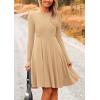 imagePRETTYGARDEN Womens Fall Short Dress Ribbed Knit Crewneck Long Sleeve A Line Flowy Casual Elegant Cute Going Out DressesLight Apricot