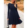 imagePRETTYGARDEN Womens Fall Short Dress Ribbed Knit Crewneck Long Sleeve A Line Flowy Casual Elegant Cute Going Out DressesNavy
