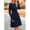 imagePRETTYGARDEN Womens Fall Short Dress Ribbed Knit Crewneck Long Sleeve A Line Flowy Casual Elegant Cute Going Out DressesNavy