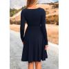 imagePRETTYGARDEN Womens Fall Short Dress Ribbed Knit Crewneck Long Sleeve A Line Flowy Casual Elegant Cute Going Out DressesNavy