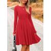 imagePRETTYGARDEN Womens Fall Short Dress Ribbed Knit Crewneck Long Sleeve A Line Flowy Casual Elegant Cute Going Out DressesRed