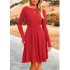 imagePRETTYGARDEN Womens Fall Short Dress Ribbed Knit Crewneck Long Sleeve A Line Flowy Casual Elegant Cute Going Out DressesRed