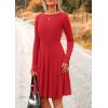 imagePRETTYGARDEN Womens Fall Short Dress Ribbed Knit Crewneck Long Sleeve A Line Flowy Casual Elegant Cute Going Out DressesRed