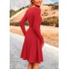 imagePRETTYGARDEN Womens Fall Short Dress Ribbed Knit Crewneck Long Sleeve A Line Flowy Casual Elegant Cute Going Out DressesRed