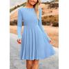 imagePRETTYGARDEN Womens Fall Short Dress Ribbed Knit Crewneck Long Sleeve A Line Flowy Casual Elegant Cute Going Out DressesSky Blue