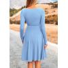imagePRETTYGARDEN Womens Fall Short Dress Ribbed Knit Crewneck Long Sleeve A Line Flowy Casual Elegant Cute Going Out DressesSky Blue