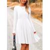 imagePRETTYGARDEN Womens Fall Short Dress Ribbed Knit Crewneck Long Sleeve A Line Flowy Casual Elegant Cute Going Out DressesWhite